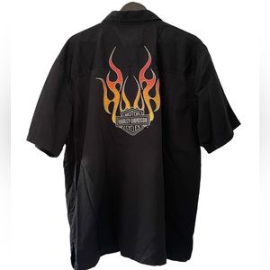 Harley-Davidson Button Down Short Sleeve Shirt Flames Embroidery Size XL